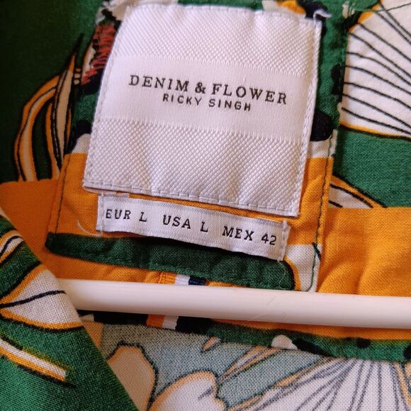 Denim & Flower Ricky Singh Short Sleeve SZ L Tropical Print Viscose Shirt - Picture 7 of 10